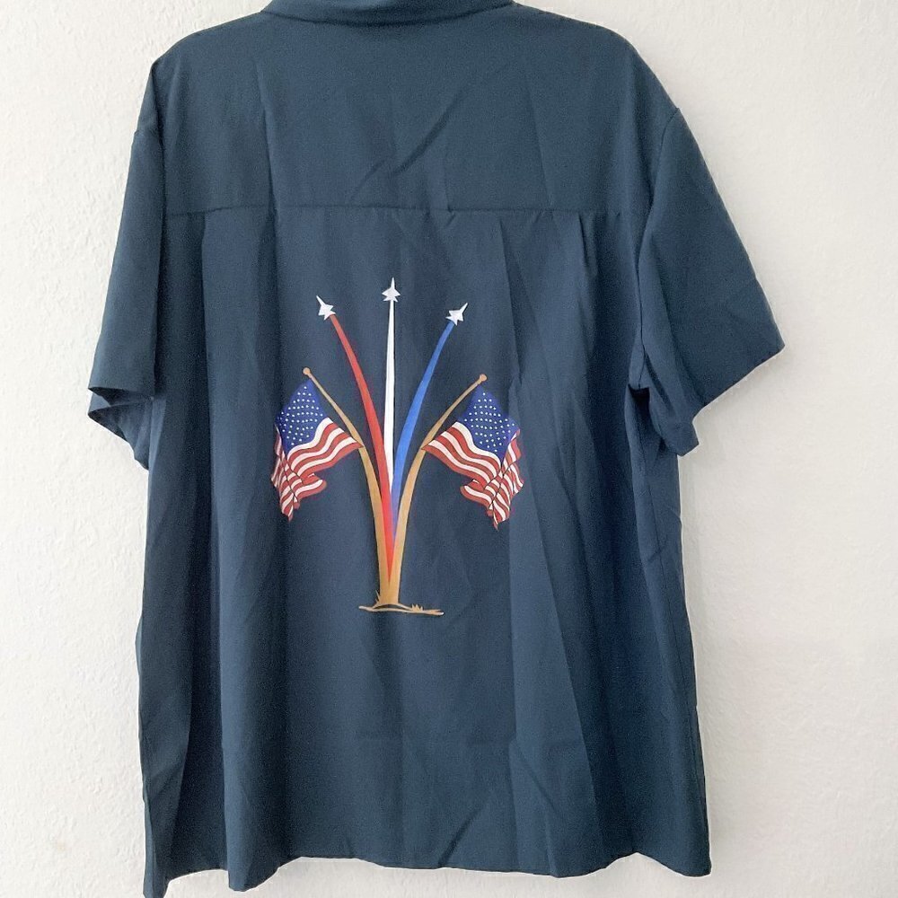 New Chicyea 100% Polyester USA Flag Camp Shirt 3XL